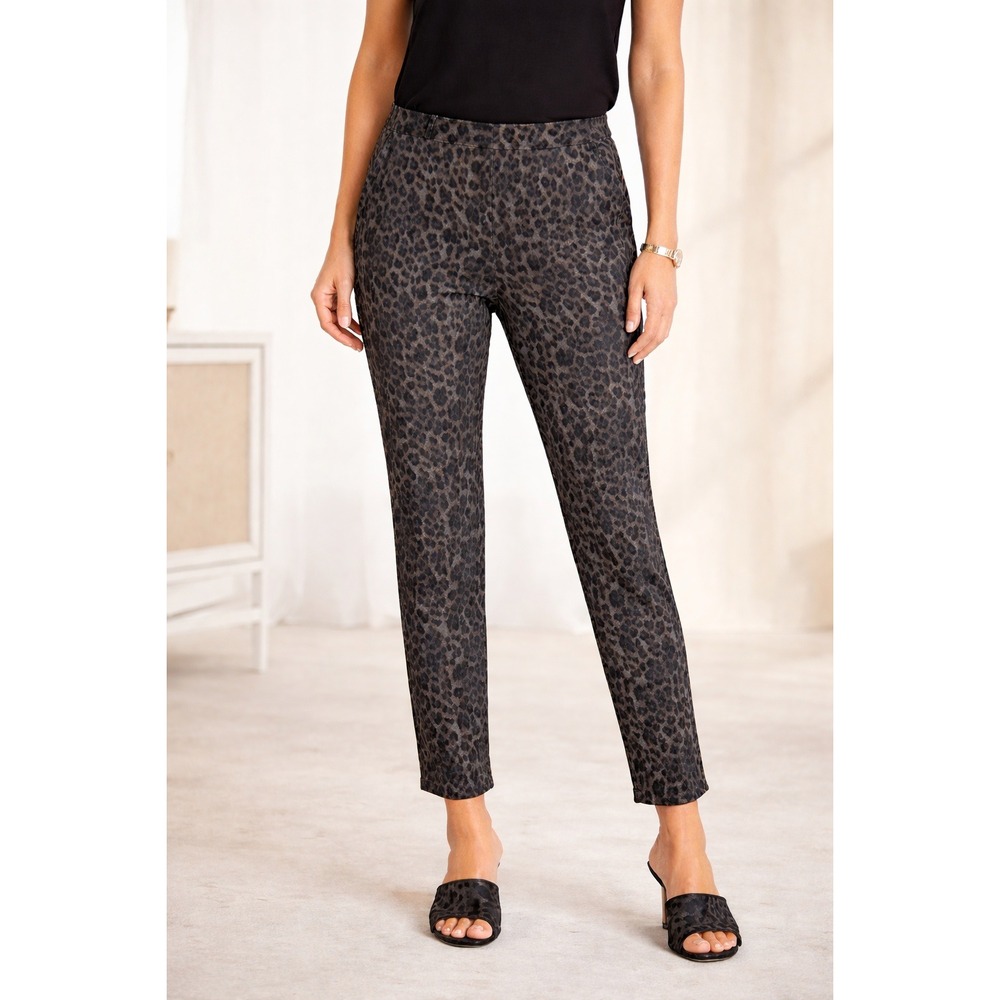 Soft Surroundings Women's Black Leopard Print Pull-On Pants Size M Slim Ankle